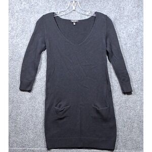 Express Long Sweater Women's XS Wool Blend 3/4 Sleeve Black Pockets